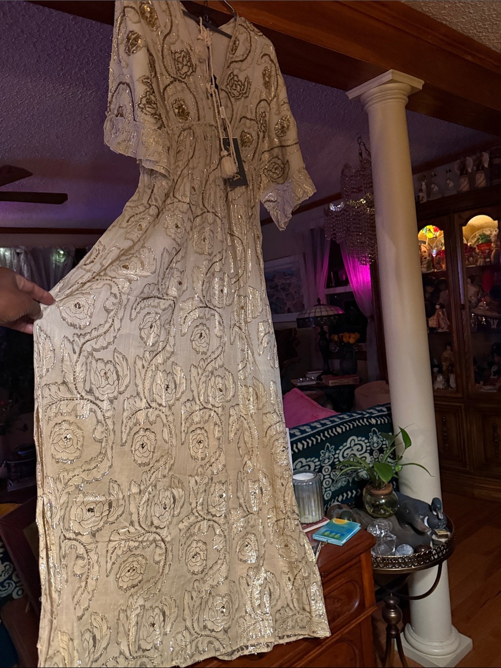 Ivory Sequin Floral Maxi Dress